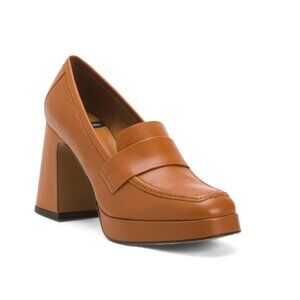 ANGEL ALARCON Tan Made In Spain Leather Chunky Platform Heeled Loafers
